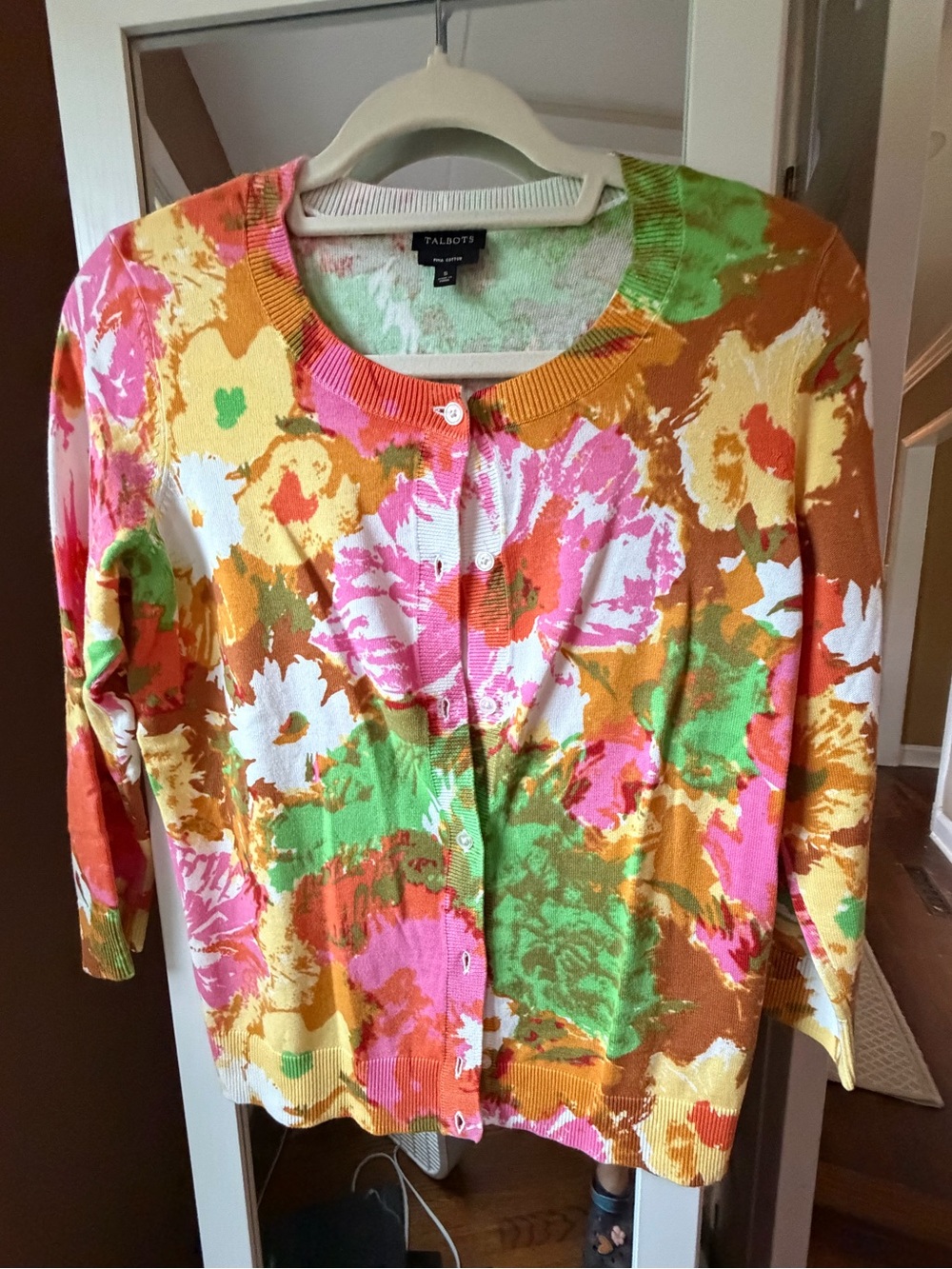 Talbots Floral Button-Front Cardigan in Pink, Green & Orange, like new or nwot